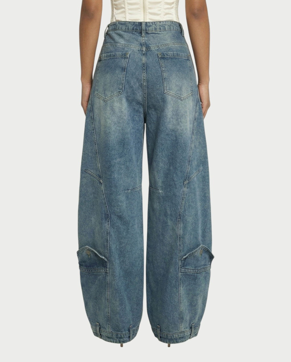 CIRAE Asymmetric Wrap-Waist Denim Pants
