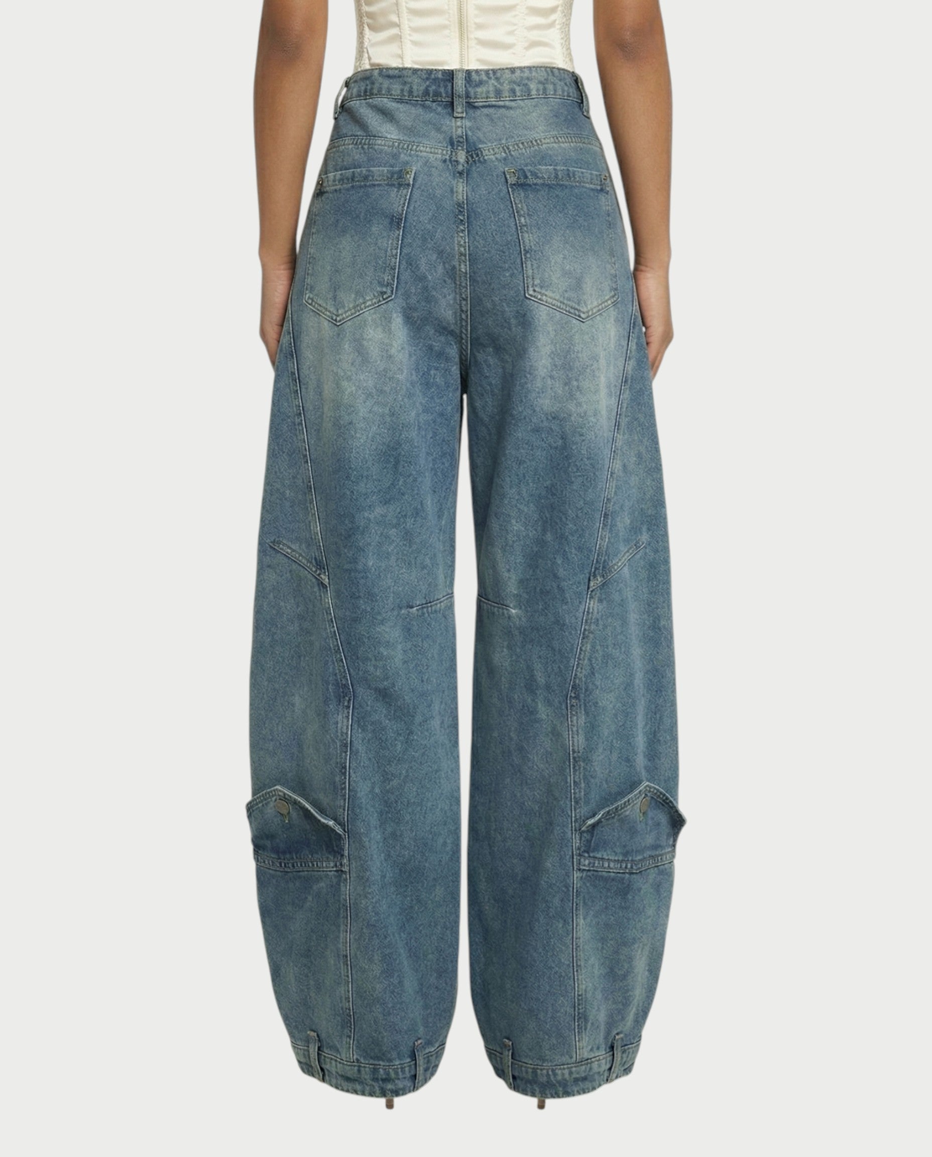 CIRAE Asymmetric Wrap-Waist Denim Pants