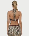 SARANA Leopard Halter Neck Cut-Out Flowy Maxi Dress