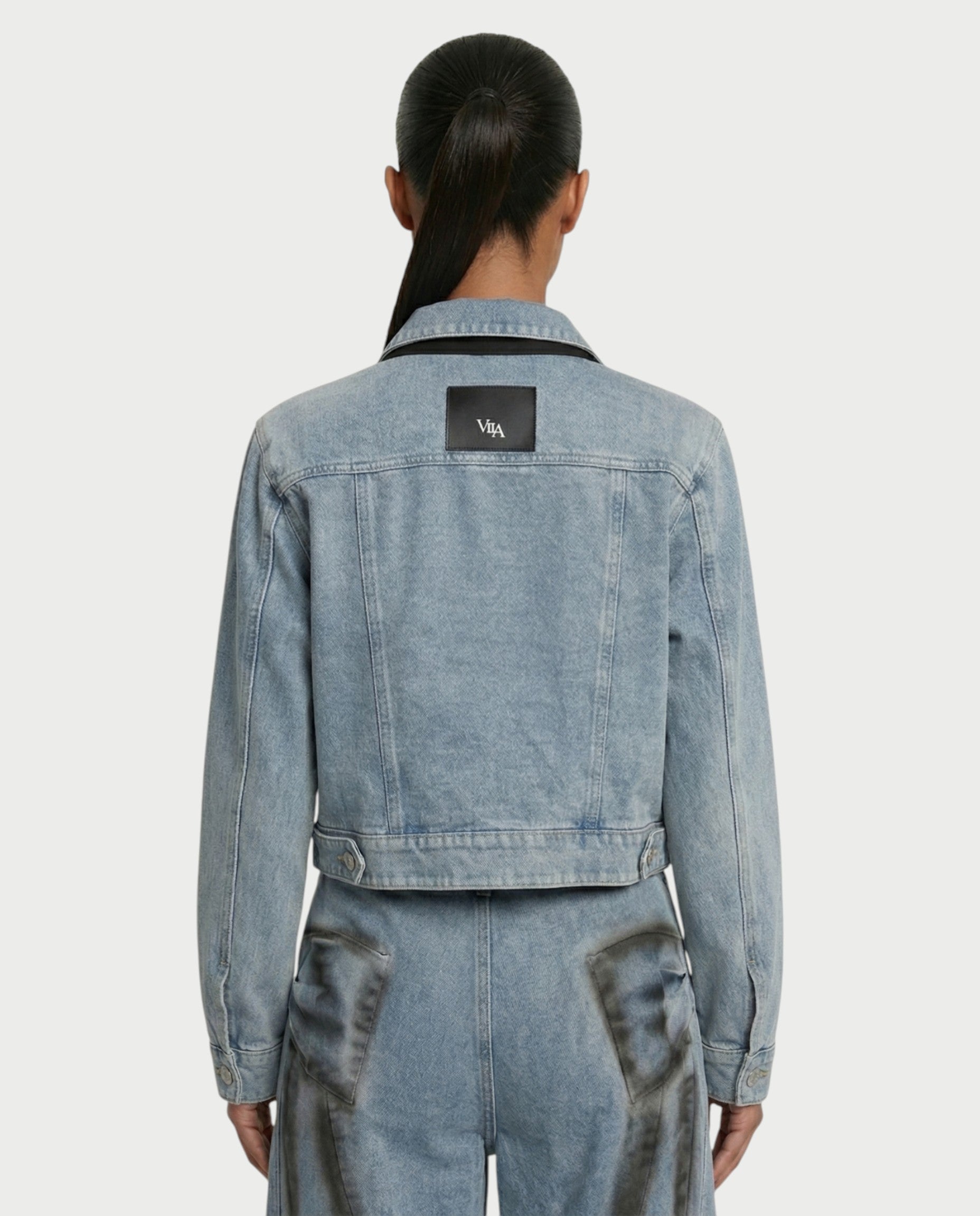 CALLIA Denim Tie Jacket & Wide-Leg Pants Set
