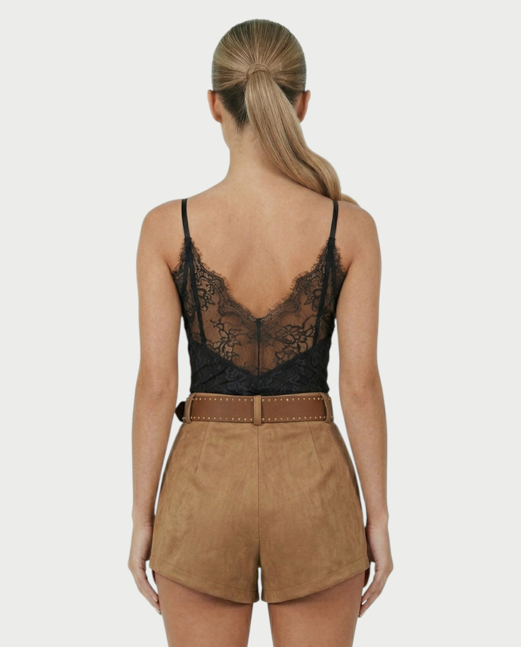 PERLINA High-Rise Gold Stud Belt Shorts