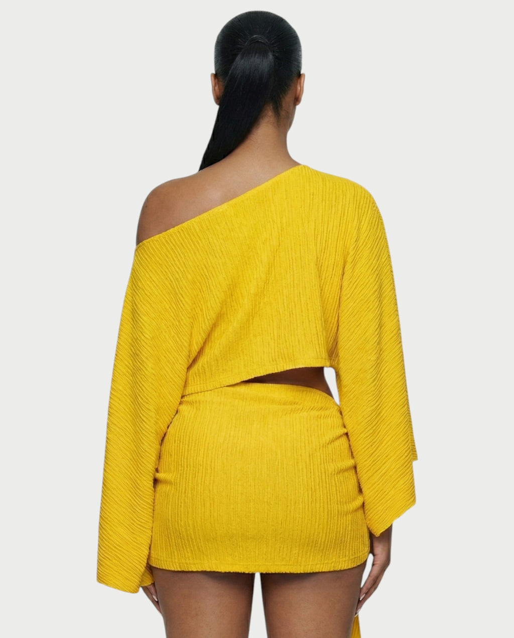 SAYUNA One-Shoulder Top & Tie-Front Mini Skirt Set