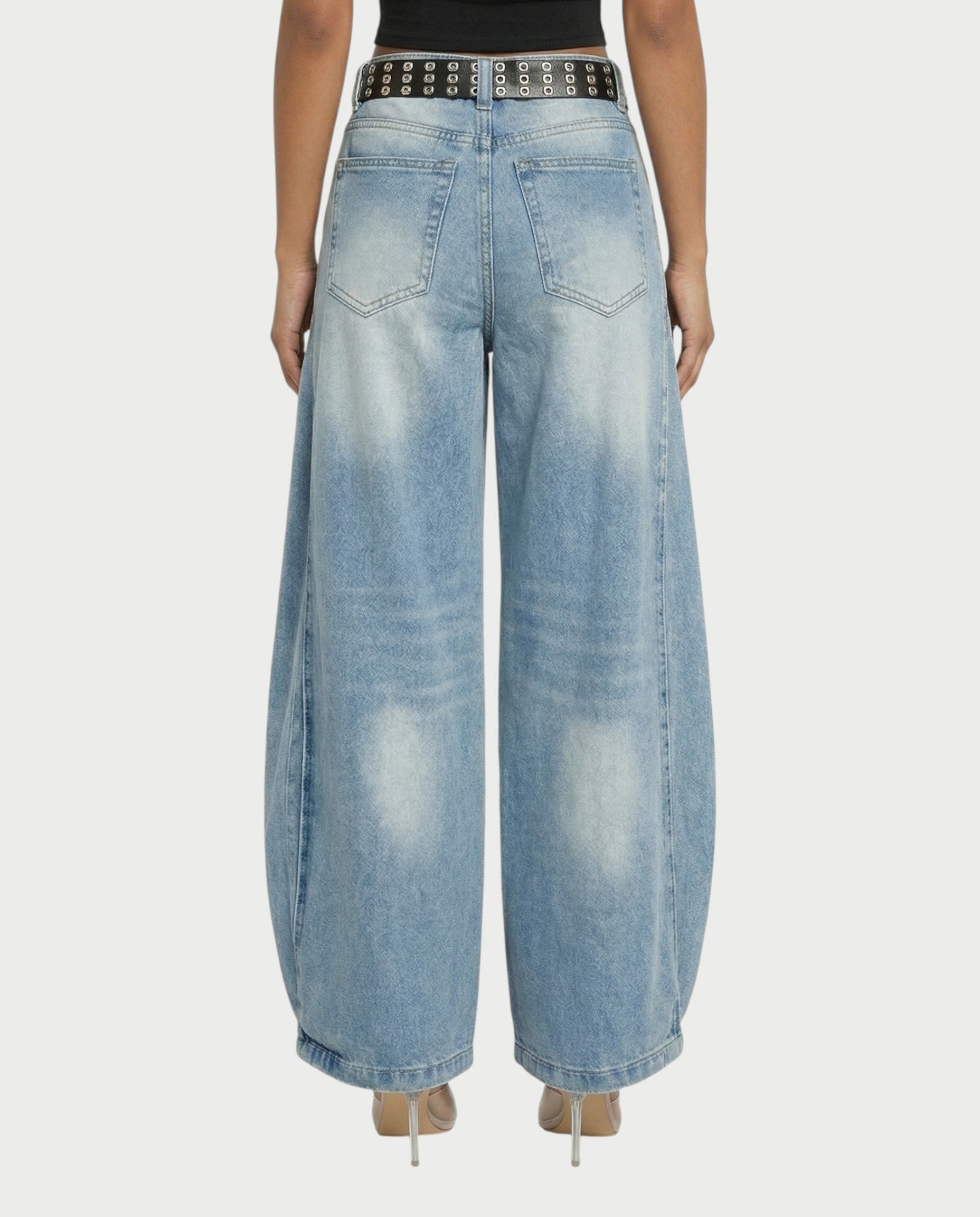 YEMMA Belted Wide-Leg Denim Pants
