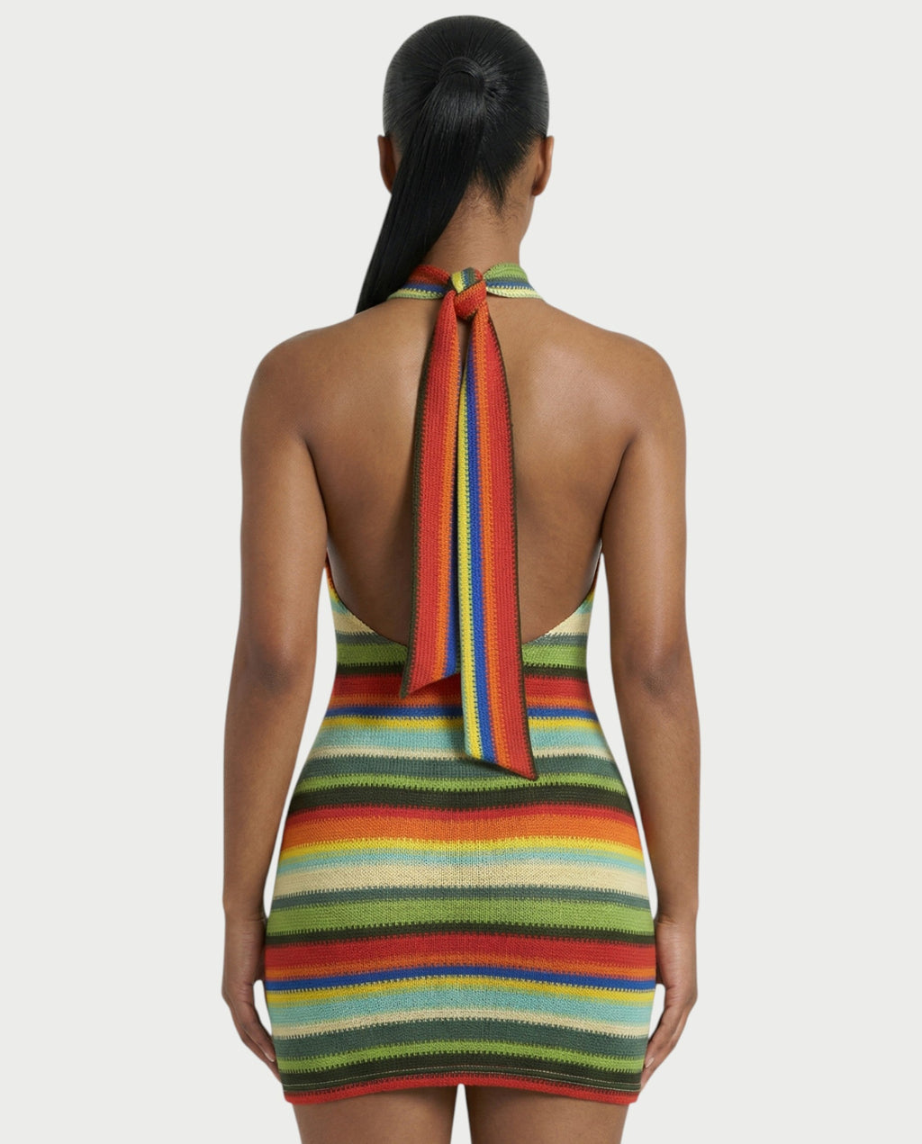 TARINA Knit Halter Tie-Back Bodycon Mini Dress