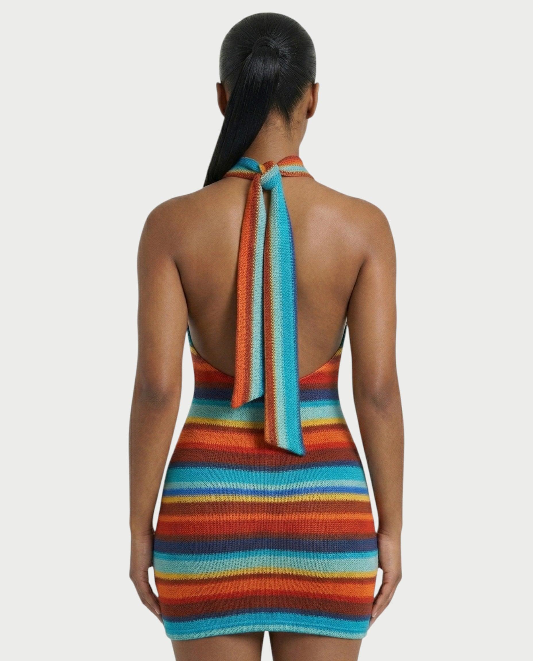 TARINA Knit Halter Tie-Back Bodycon Mini Dress