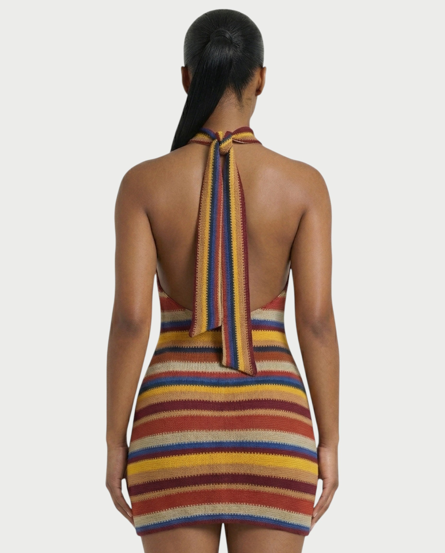 TARINA Knit Halter Tie-Back Bodycon Mini Dress
