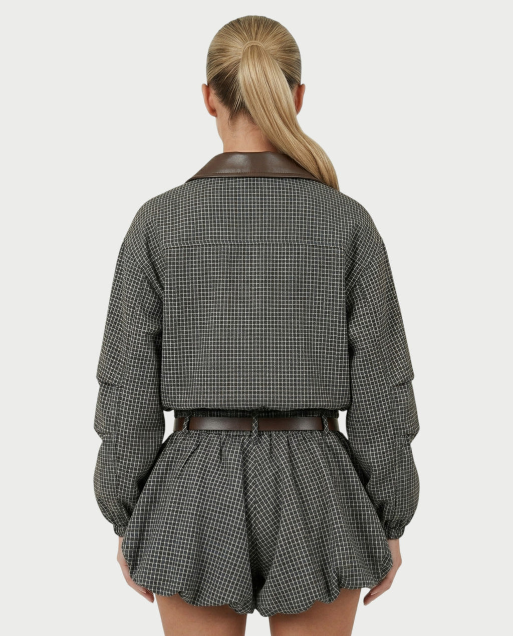 VENNY Plaid Lace Jacket & Bubble Skort Set