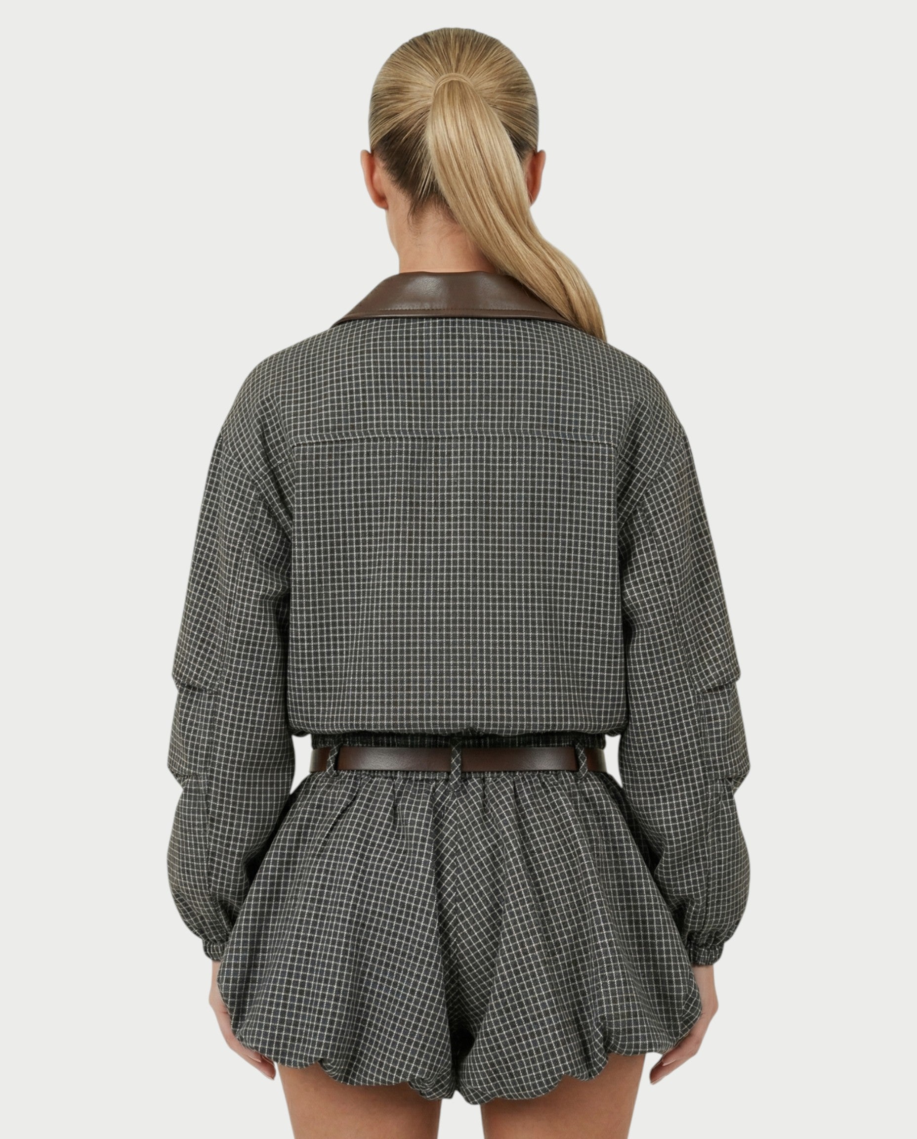 VENNY Plaid Lace Jacket & Bubble Skort Set