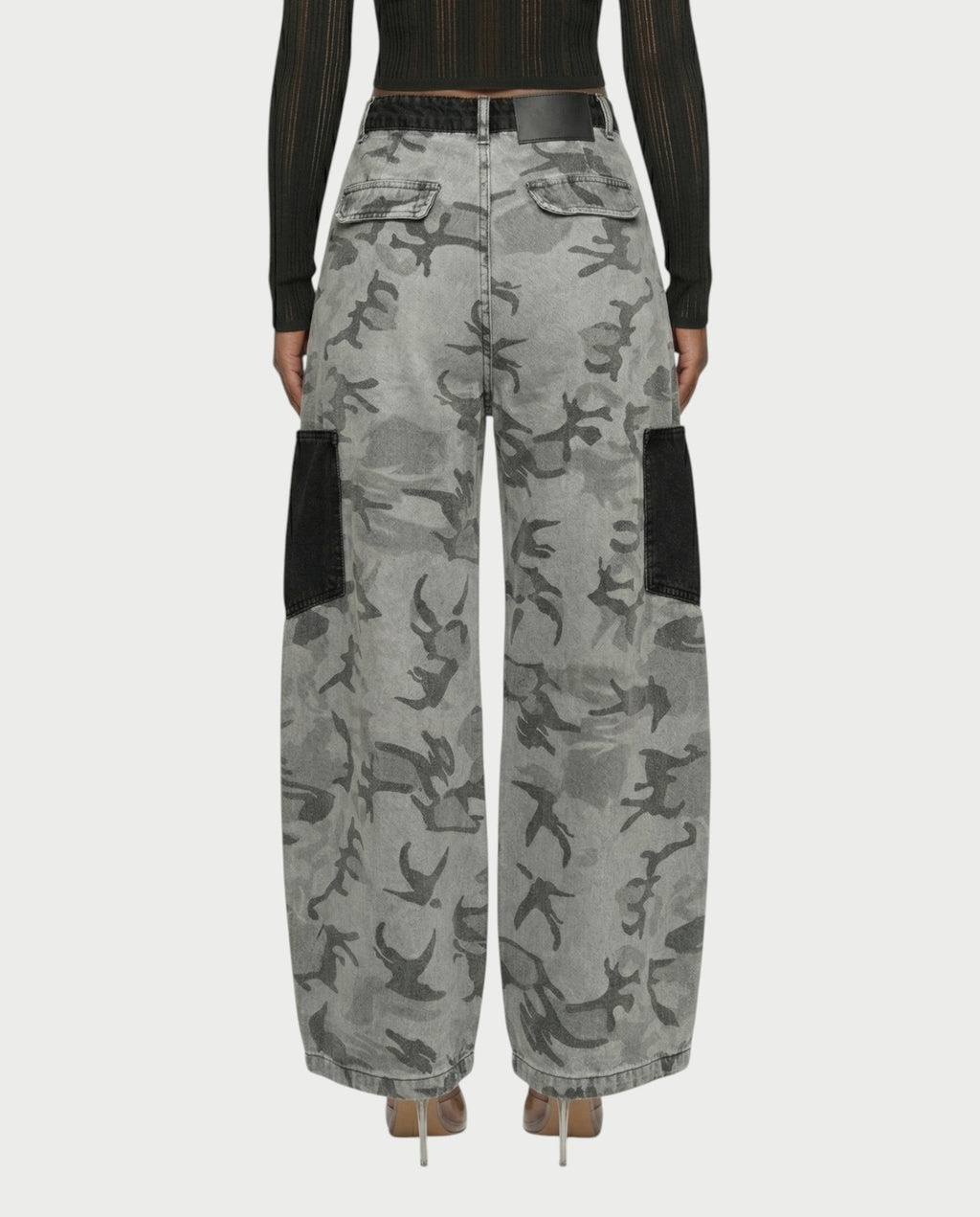 RUBINA Two-Tone Camo Panel Wide-Leg Denim Pants