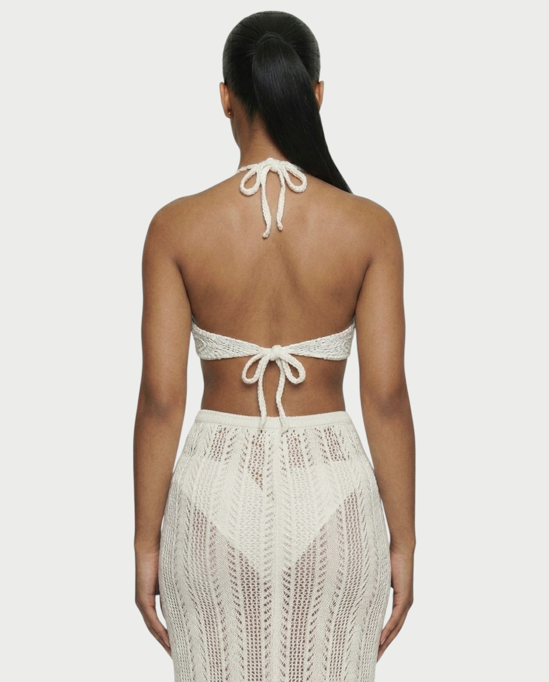 BERYN Crochet Rose Halter Top & Maxi Skirt Set