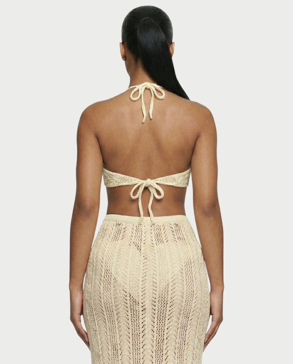 BERYN Crochet Rose Halter Top & Maxi Skirt Set