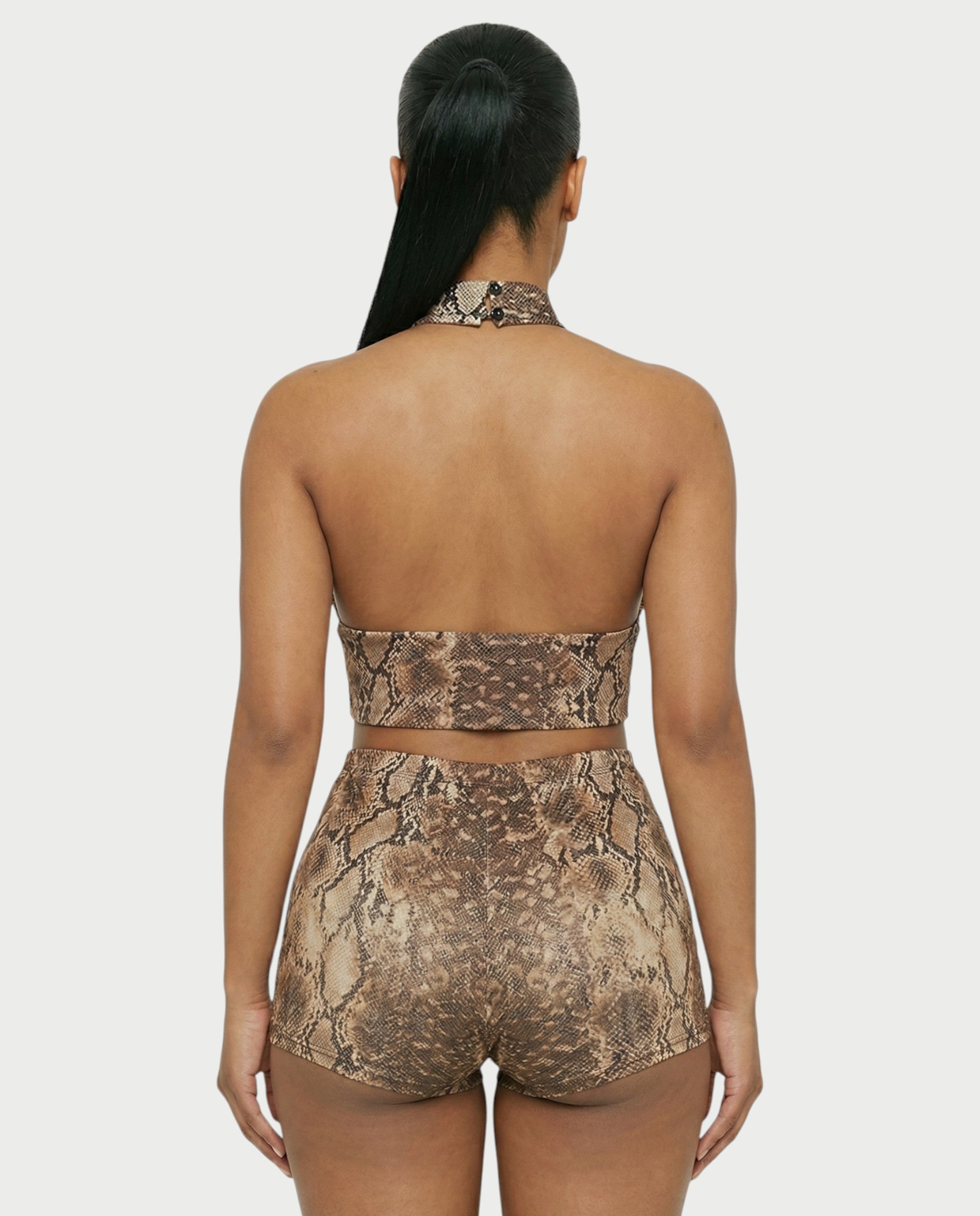 EMINA Snake Print Crop Top & High-Waisted Shorts Set