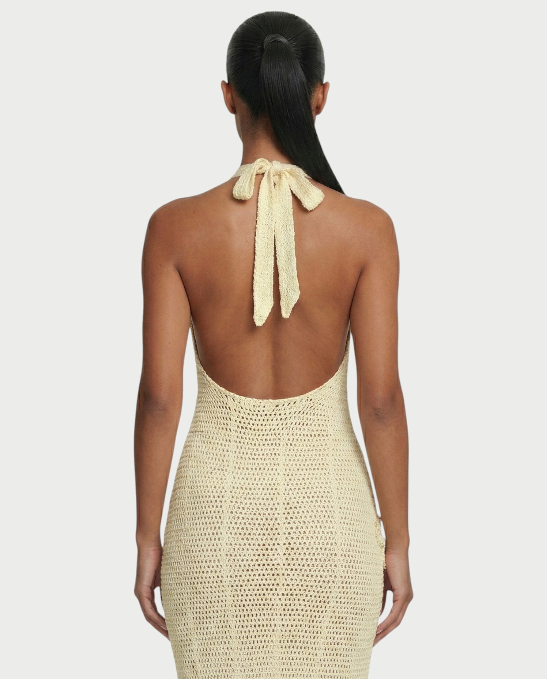 CESIA Crochet Backless Floral Appliqué Maxi Dress