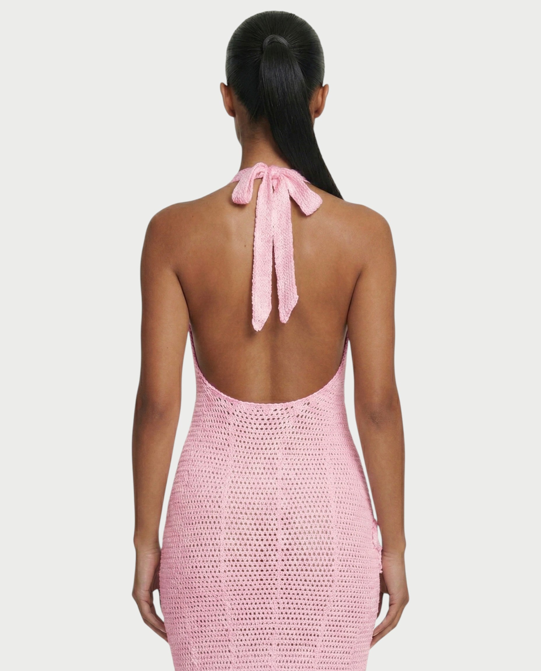 CESIA Crochet Backless Floral Appliqué Maxi Dress