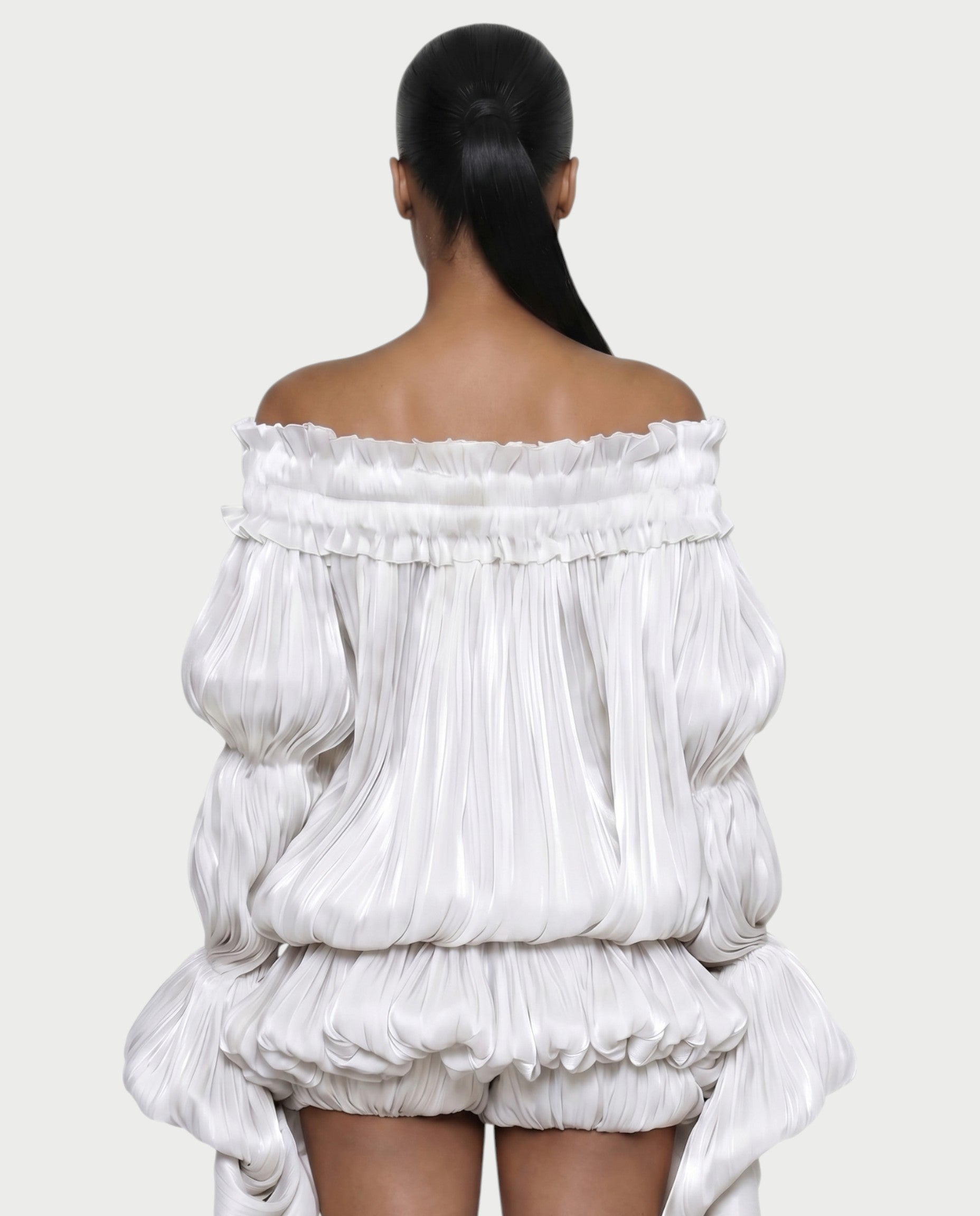 MORYA Off-Shoulder Ruffle Sheer Sleeve Mini Dress