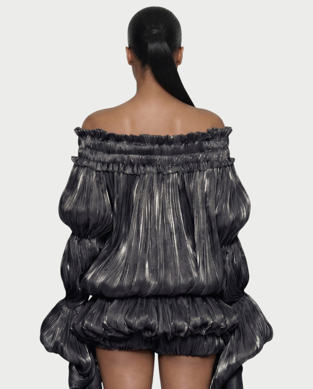MORYA Off-Shoulder Ruffle Sheer Sleeve Mini Dress