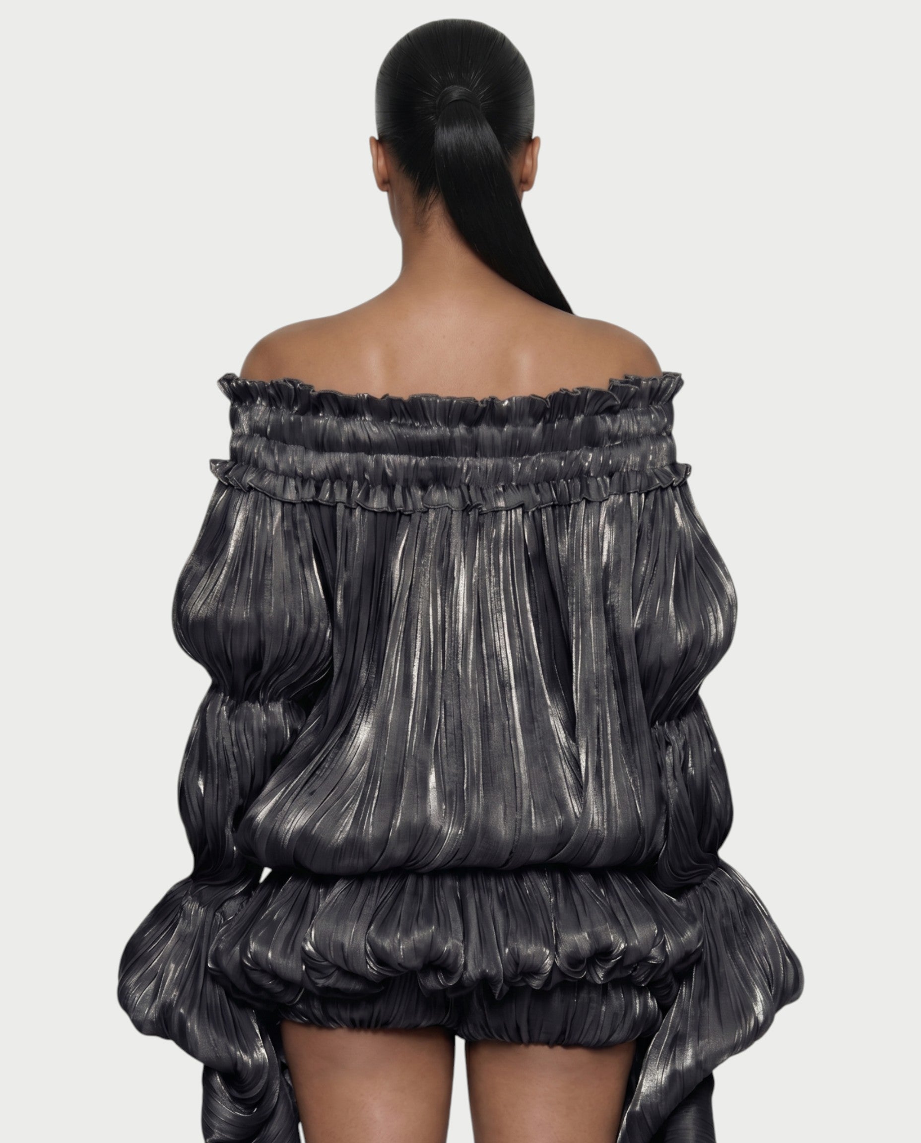 MORYA Off-Shoulder Ruffle Sheer Sleeve Mini Dress