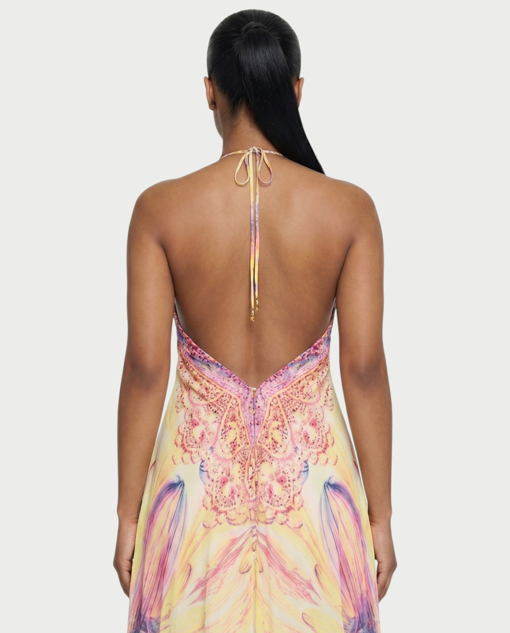 MERYN Pastel Gradient Flowing Halter Maxi Dress