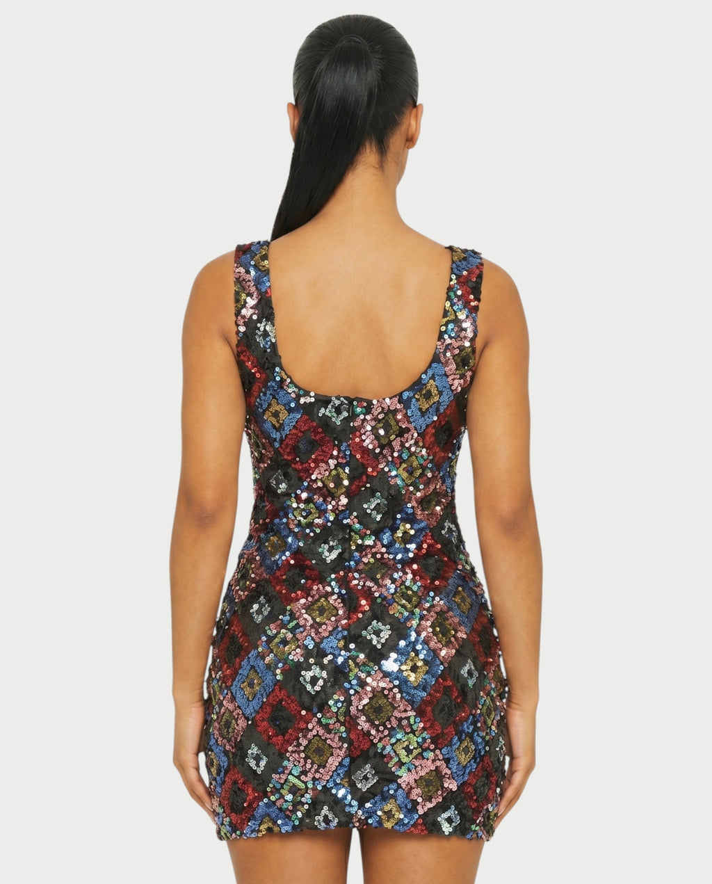 LAVINA Dark blue Sequin Diamond Bodycon Mini Dress