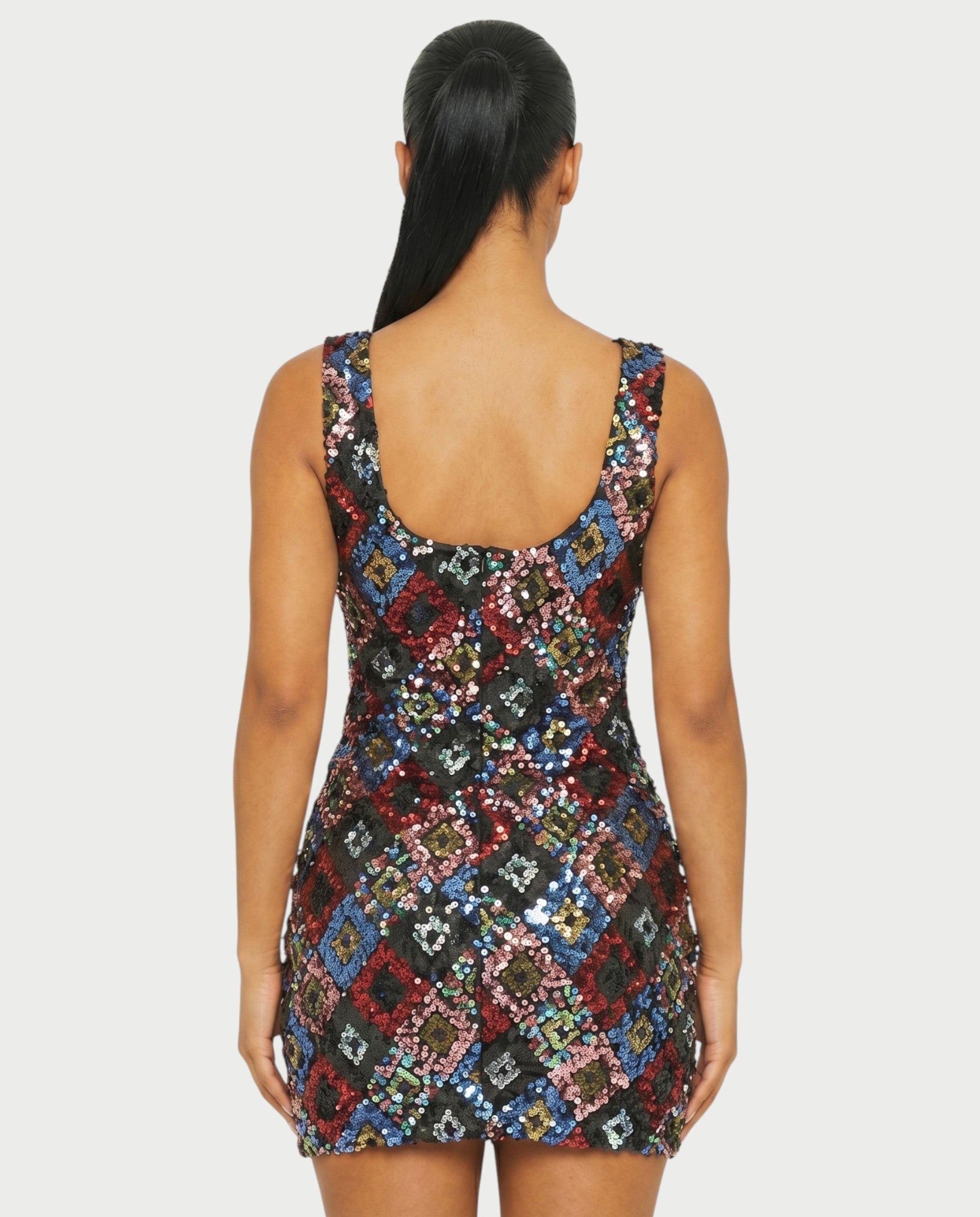 LAVINA Dark blue Sequin Diamond Bodycon Mini Dress
