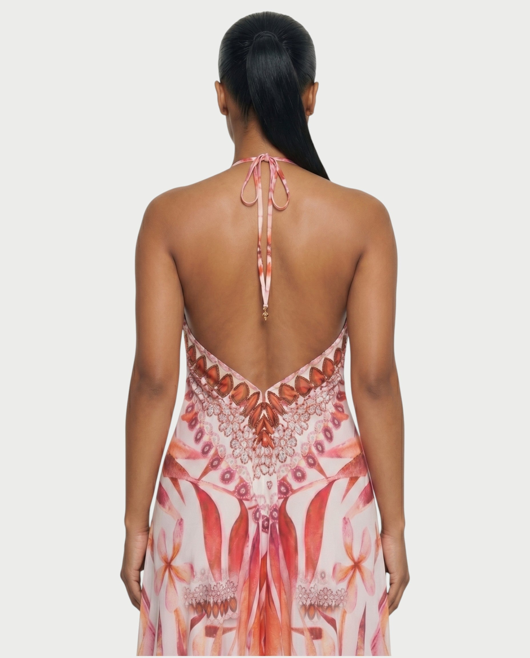 ARCIA Floral Ombre Flowing Halter Maxi Dress