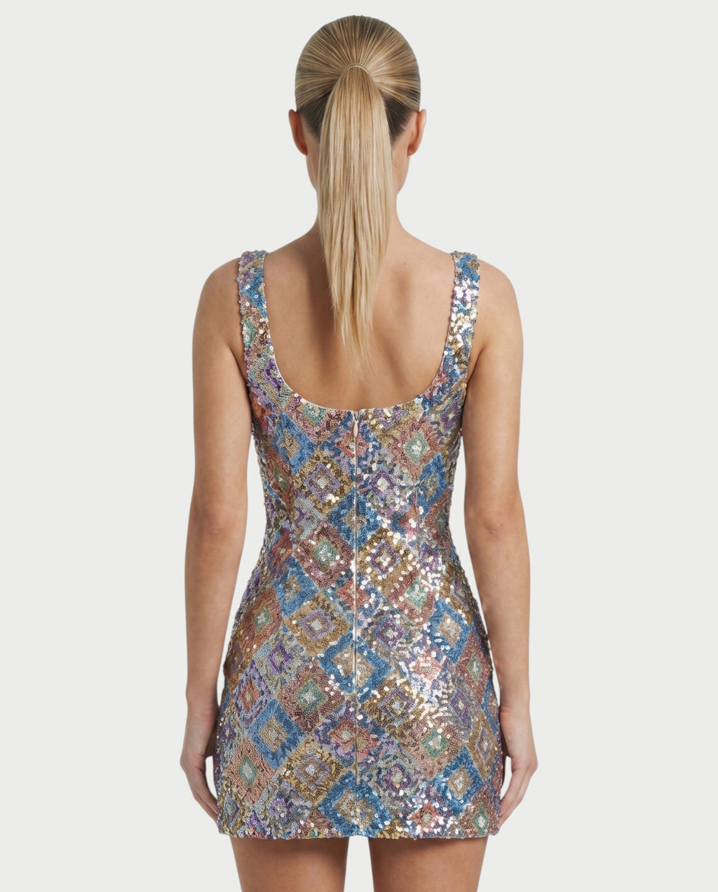 LUANA Silver Sequin Diamond Bodycon Mini Dress