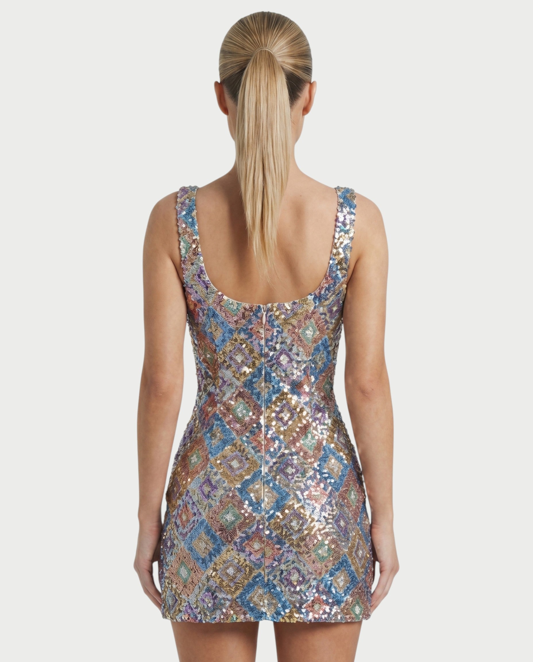 LUANA Silver Sequin Diamond Bodycon Mini Dress