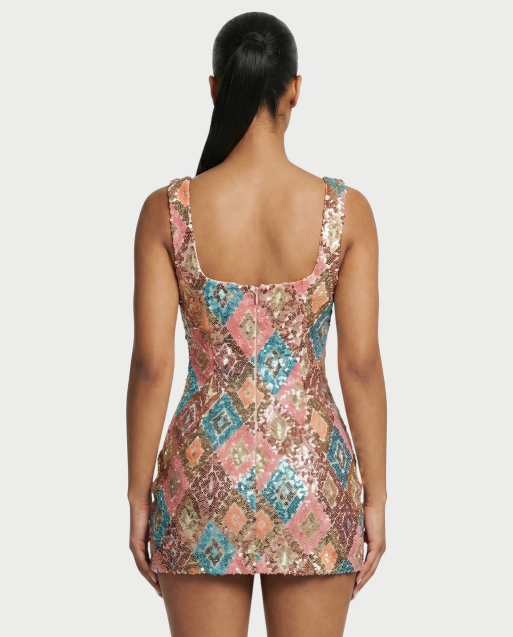 ALMIYA Pink Sequin Diamond Bodycon Mini Dress