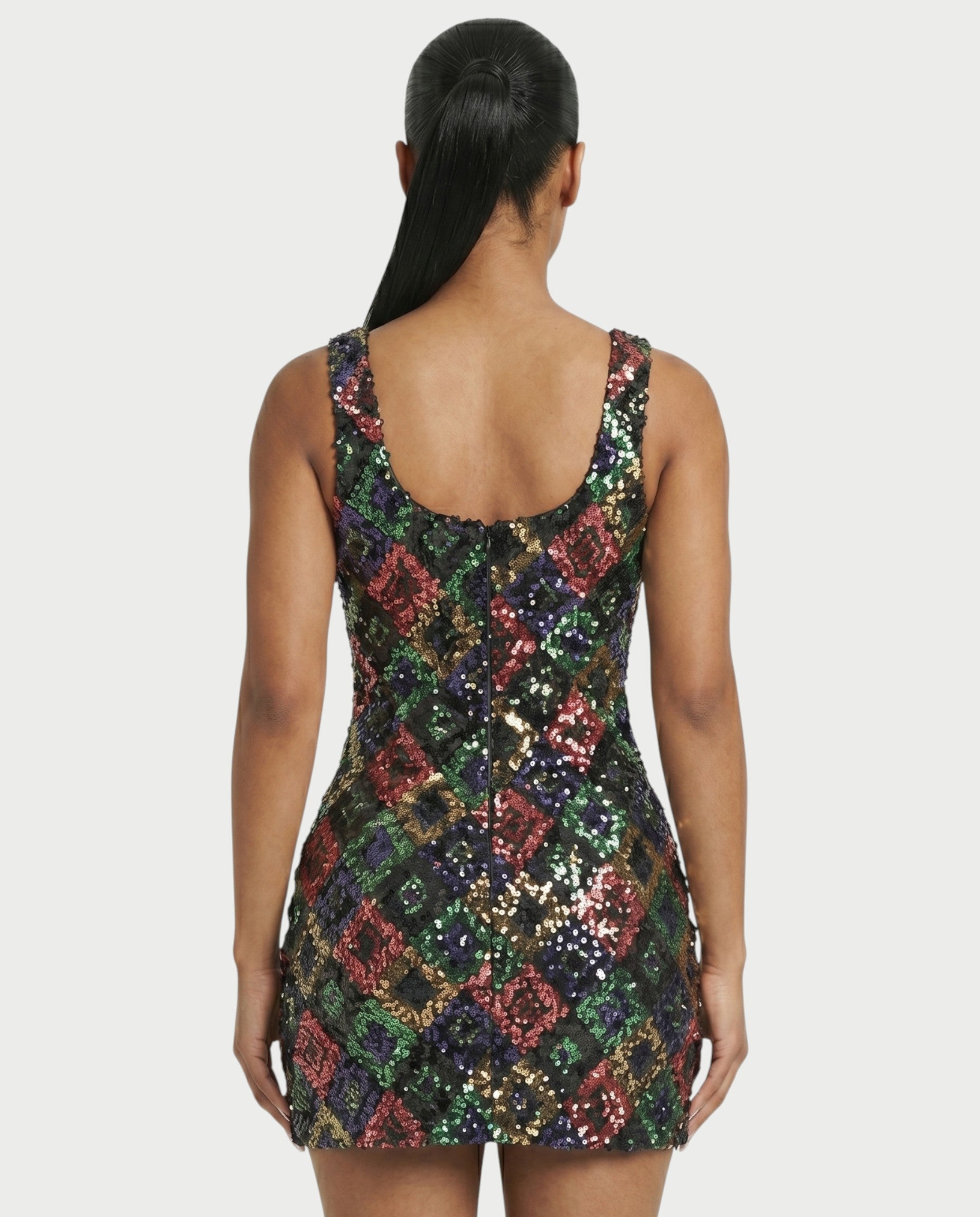 SAFIYA Black Sequin Diamond Bodycon Mini Dress