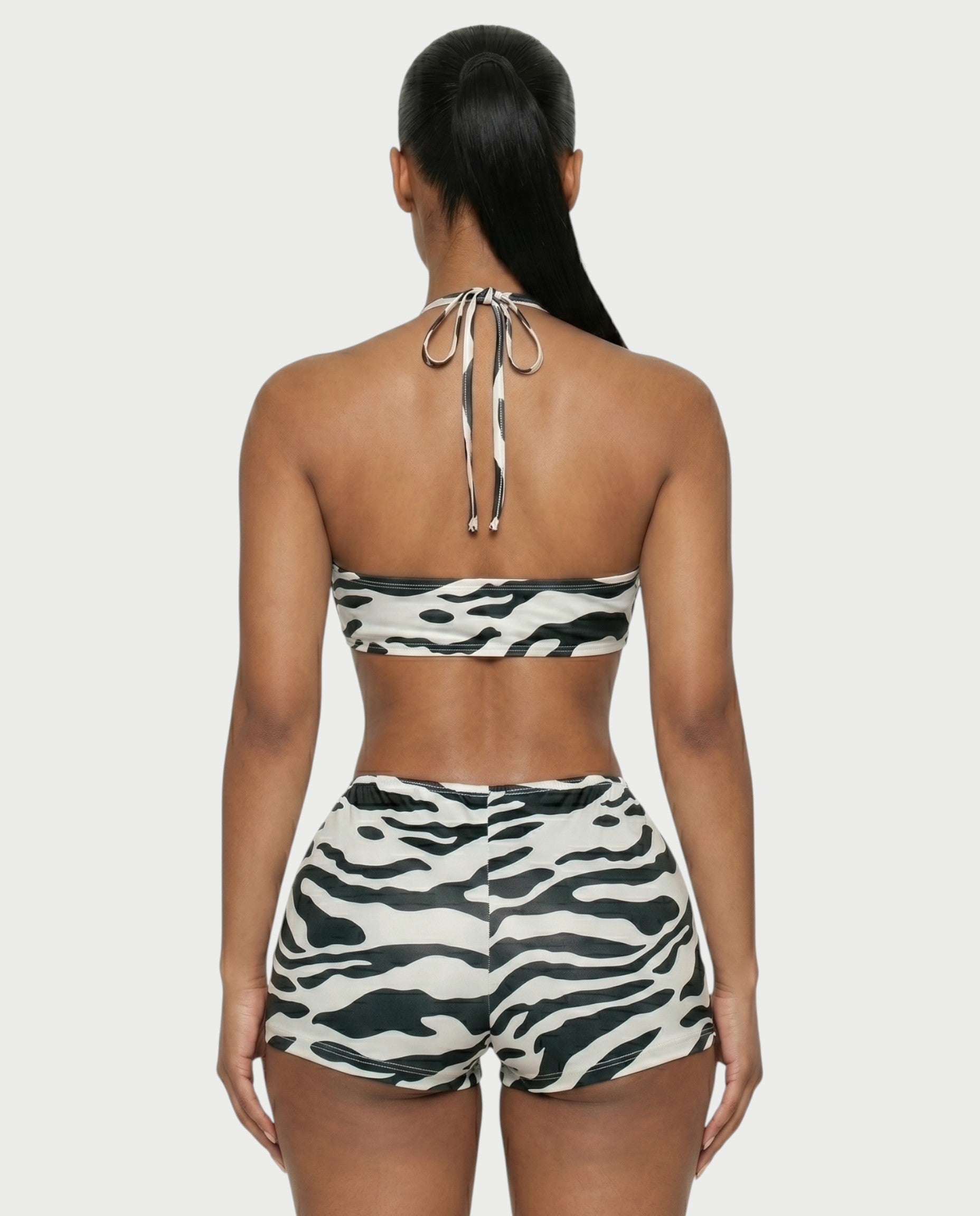 VALINA Zebra Print Halter Cutout Romper