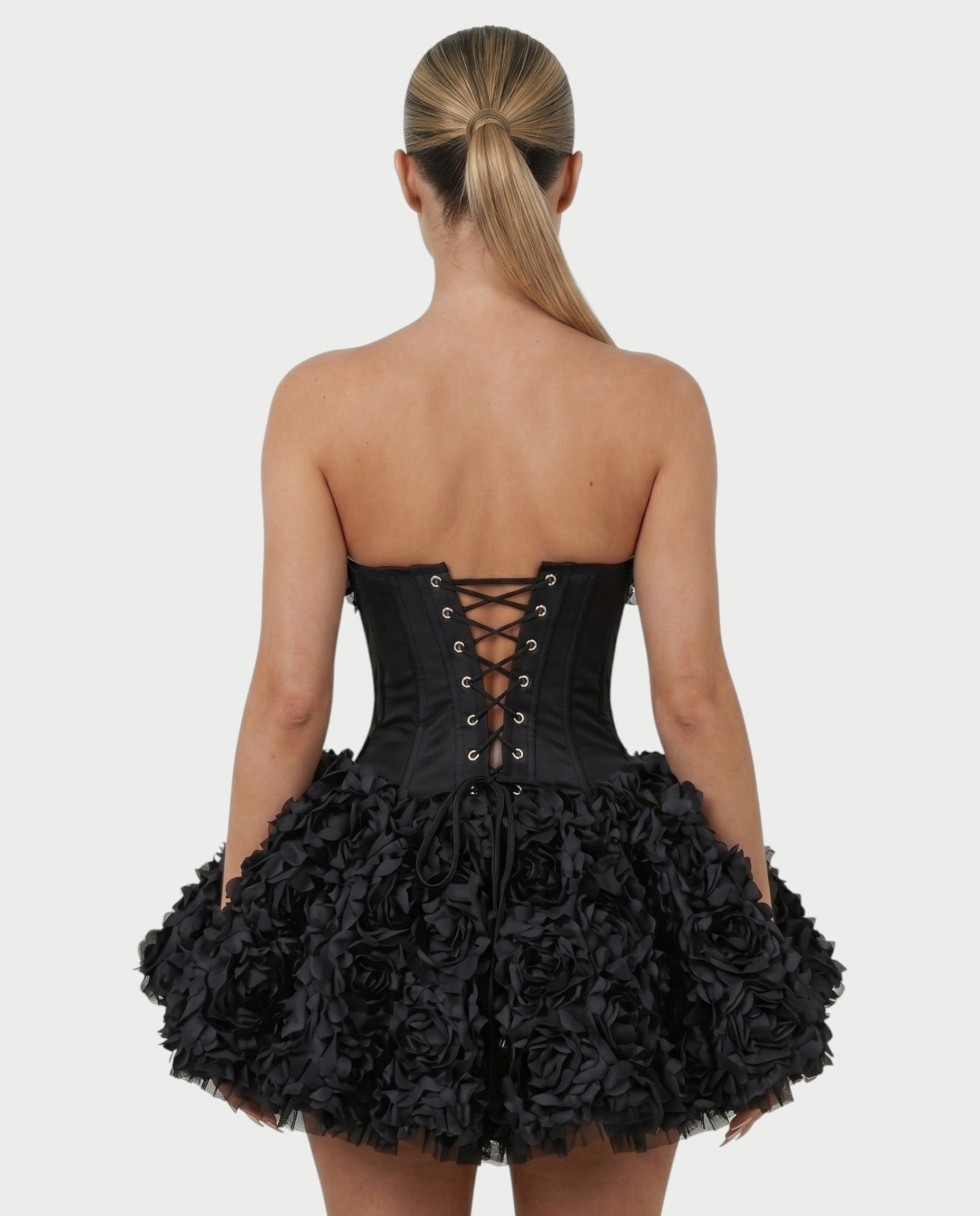 LONEYA Floral Strapless Ruffle Mini Dress