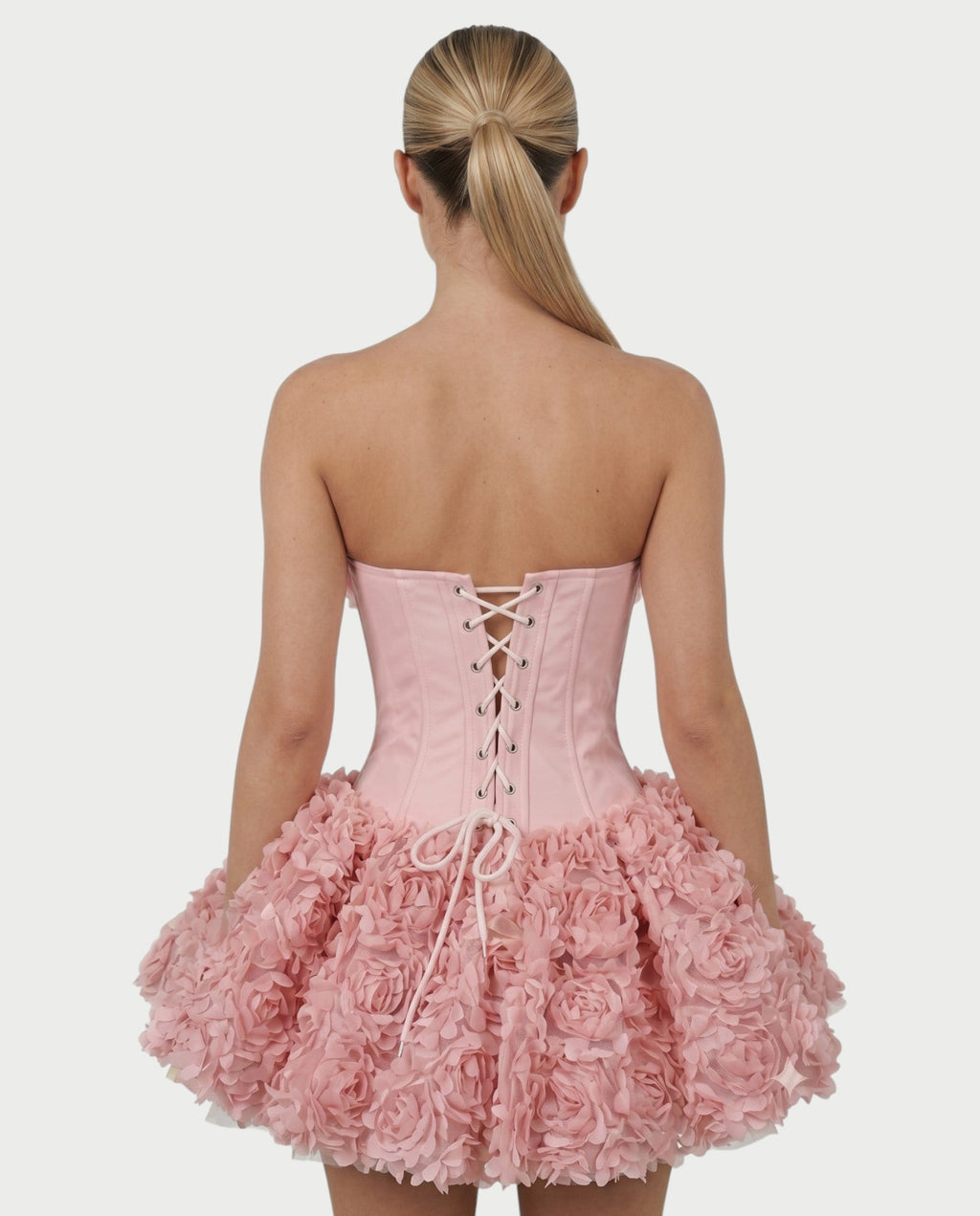 LONEYA Floral Strapless Ruffle Mini Dress