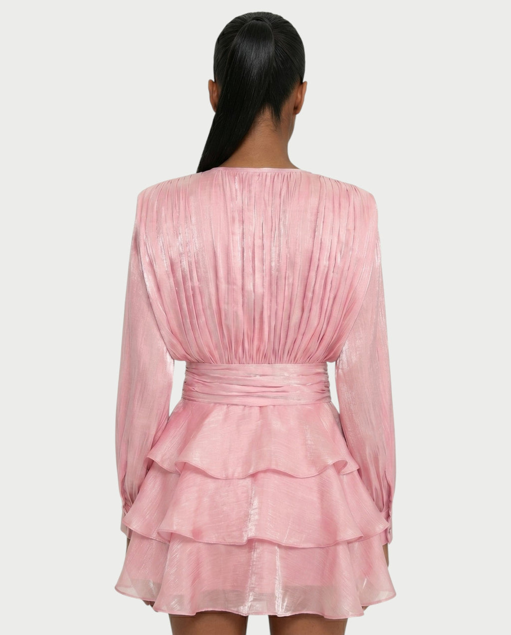 CALIMA Tie-Neck Ruffle Waist Mini Dress