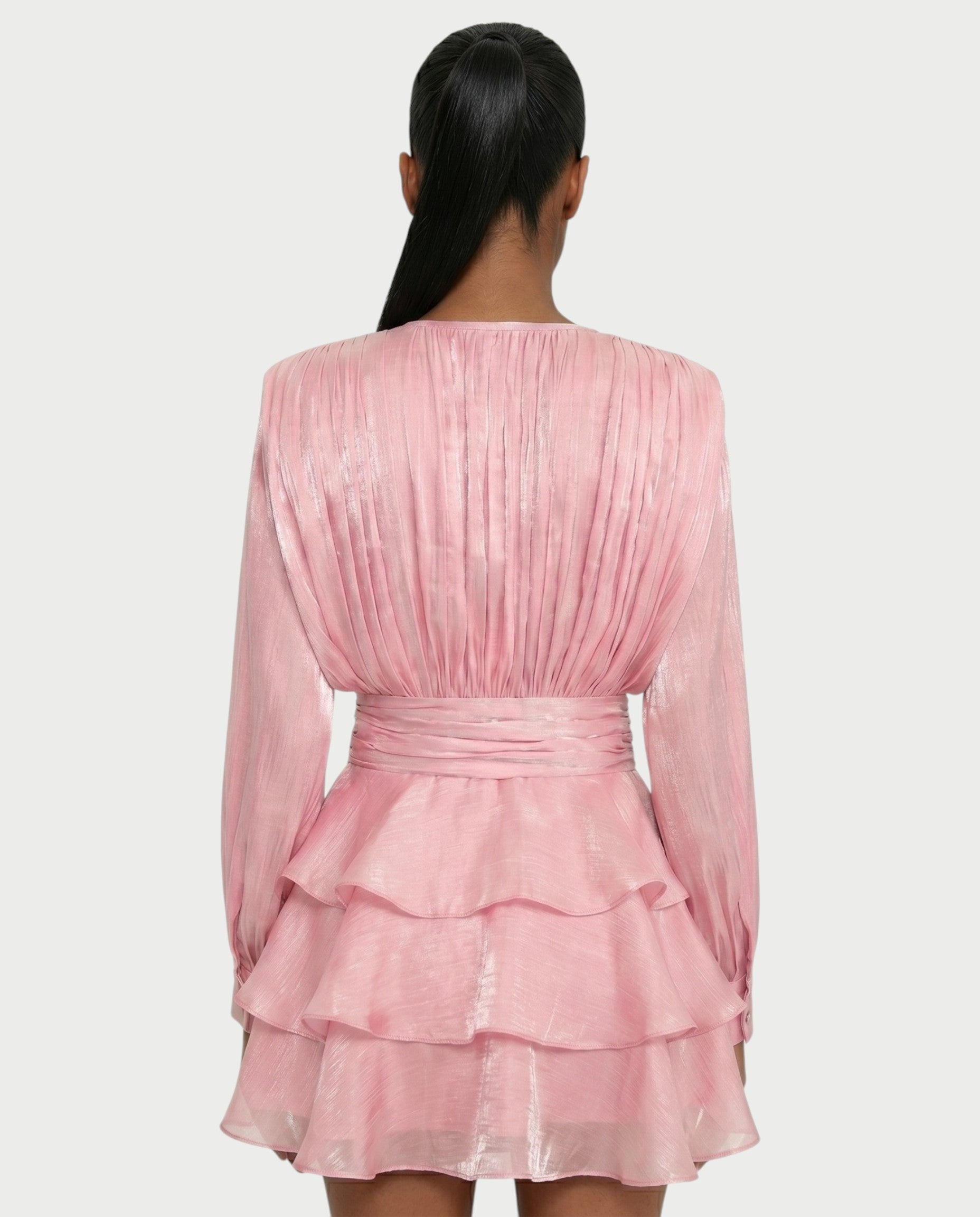 CALIMA Tie-Neck Ruffle Waist Mini Dress