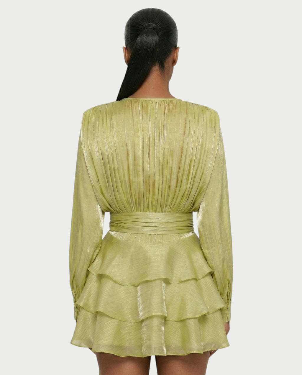 CALIMA Tie-Neck Ruffle Waist Mini Dress
