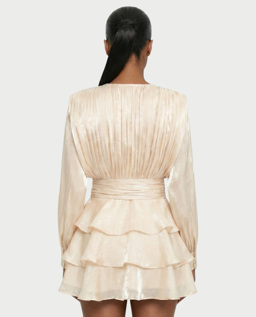 CALIMA Tie-Neck Ruffle Waist Mini Dress