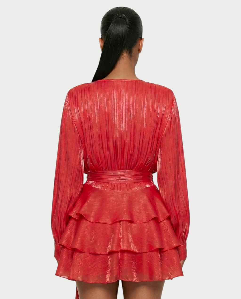CALIMA Tie-Neck Ruffle Waist Mini Dress