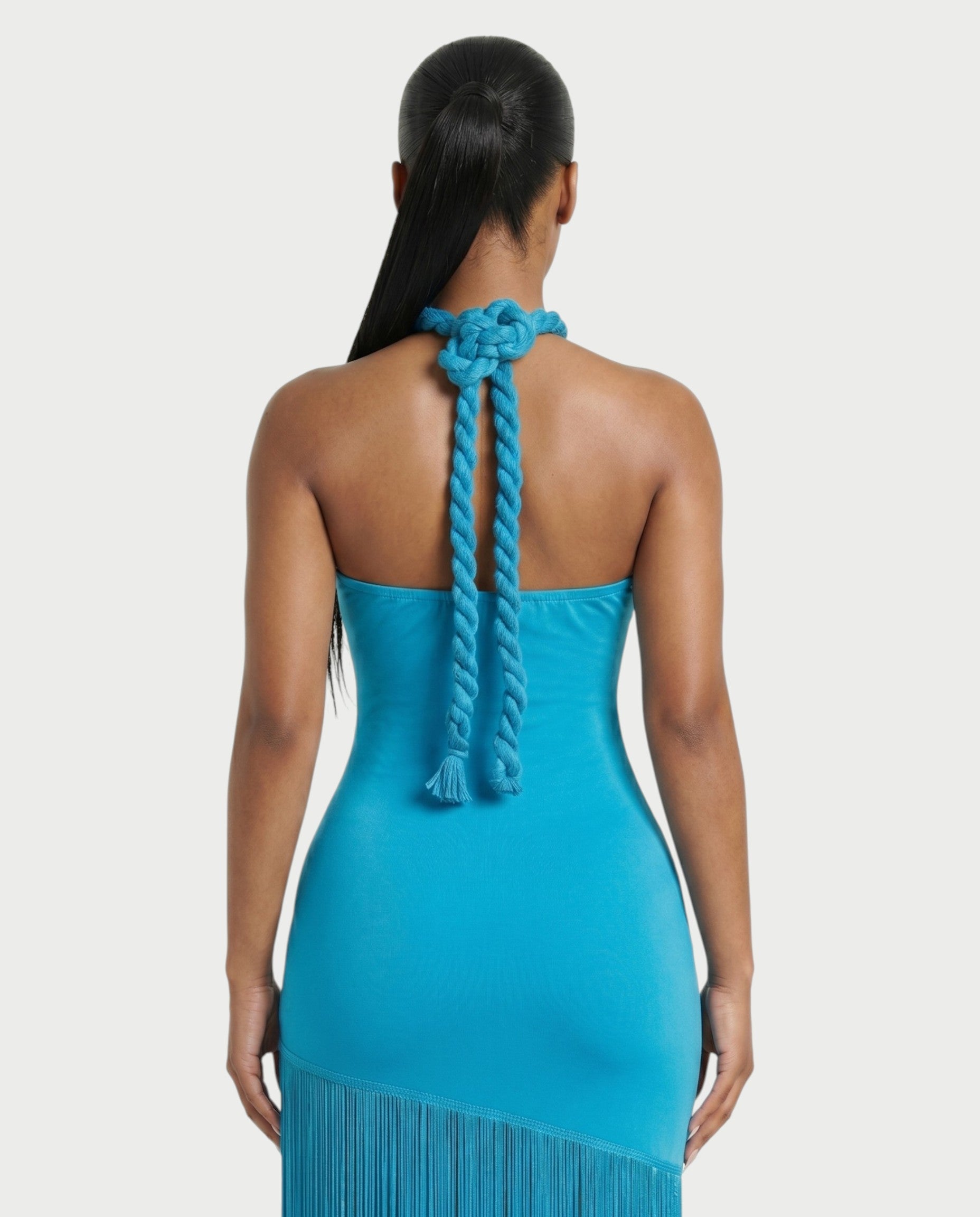 ORELA Braided Halter Fringe Maxi Dress