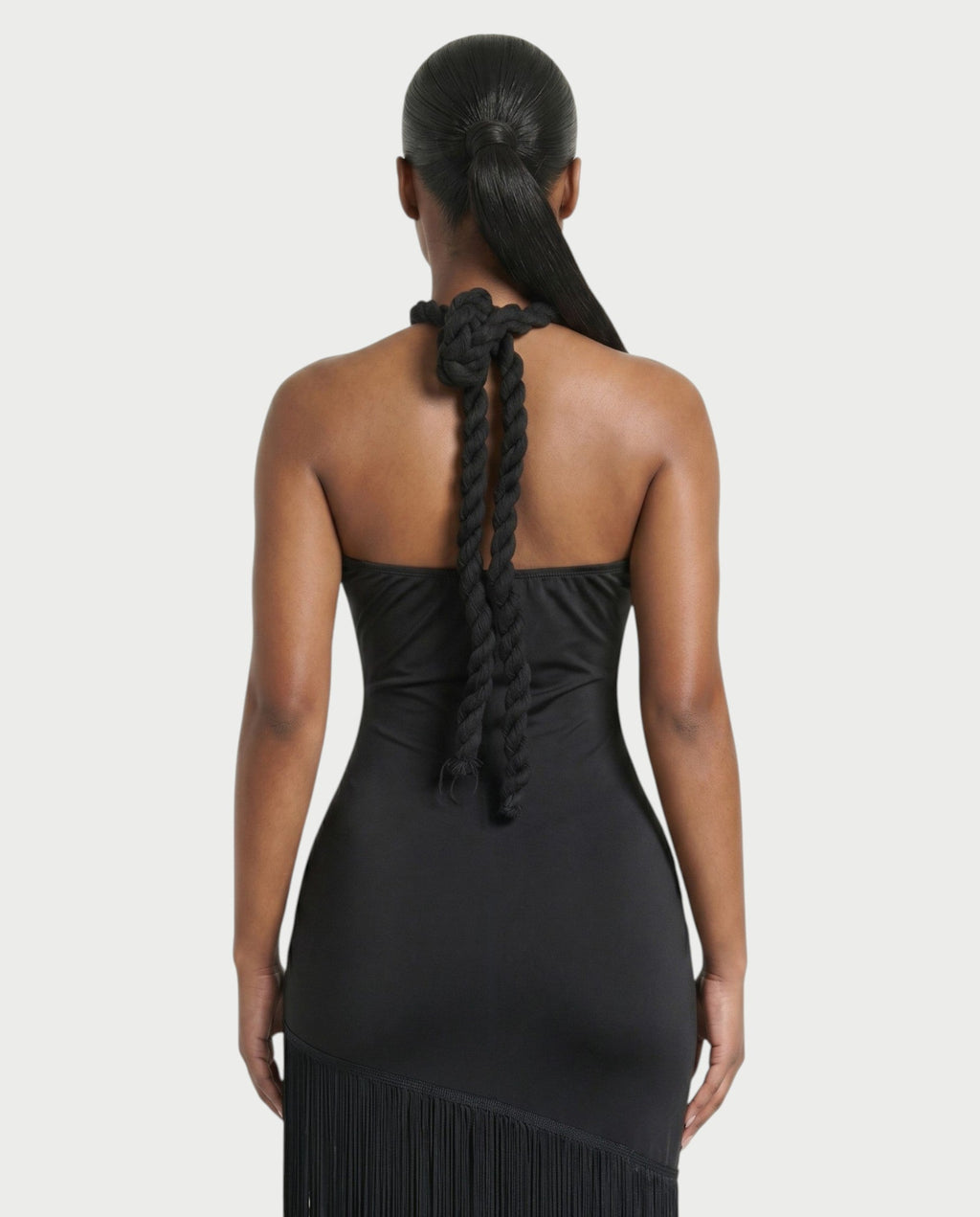 ORELA Braided Halter Fringe Maxi Dress