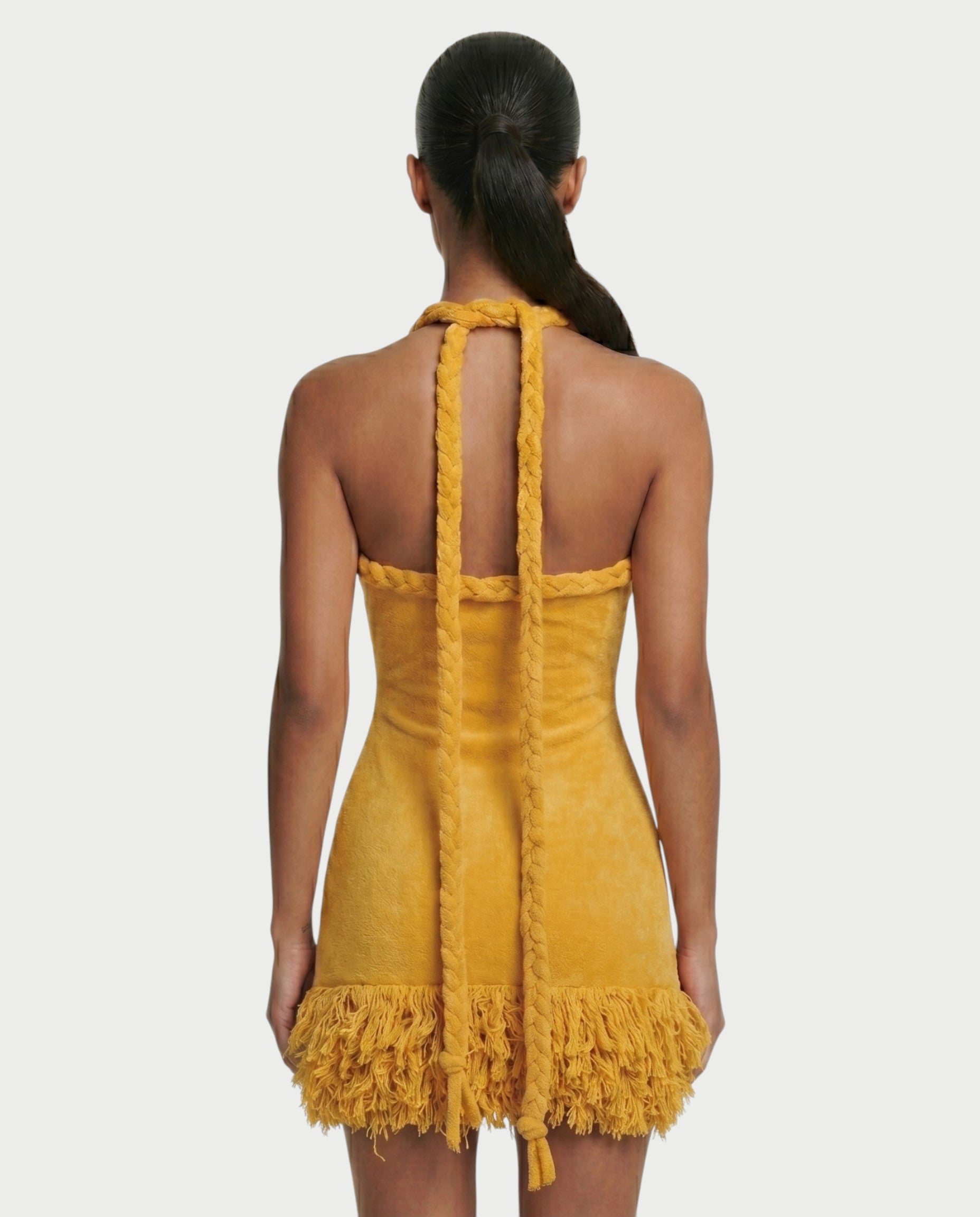 SERALYN Braided Tassel Hem Mini Dress