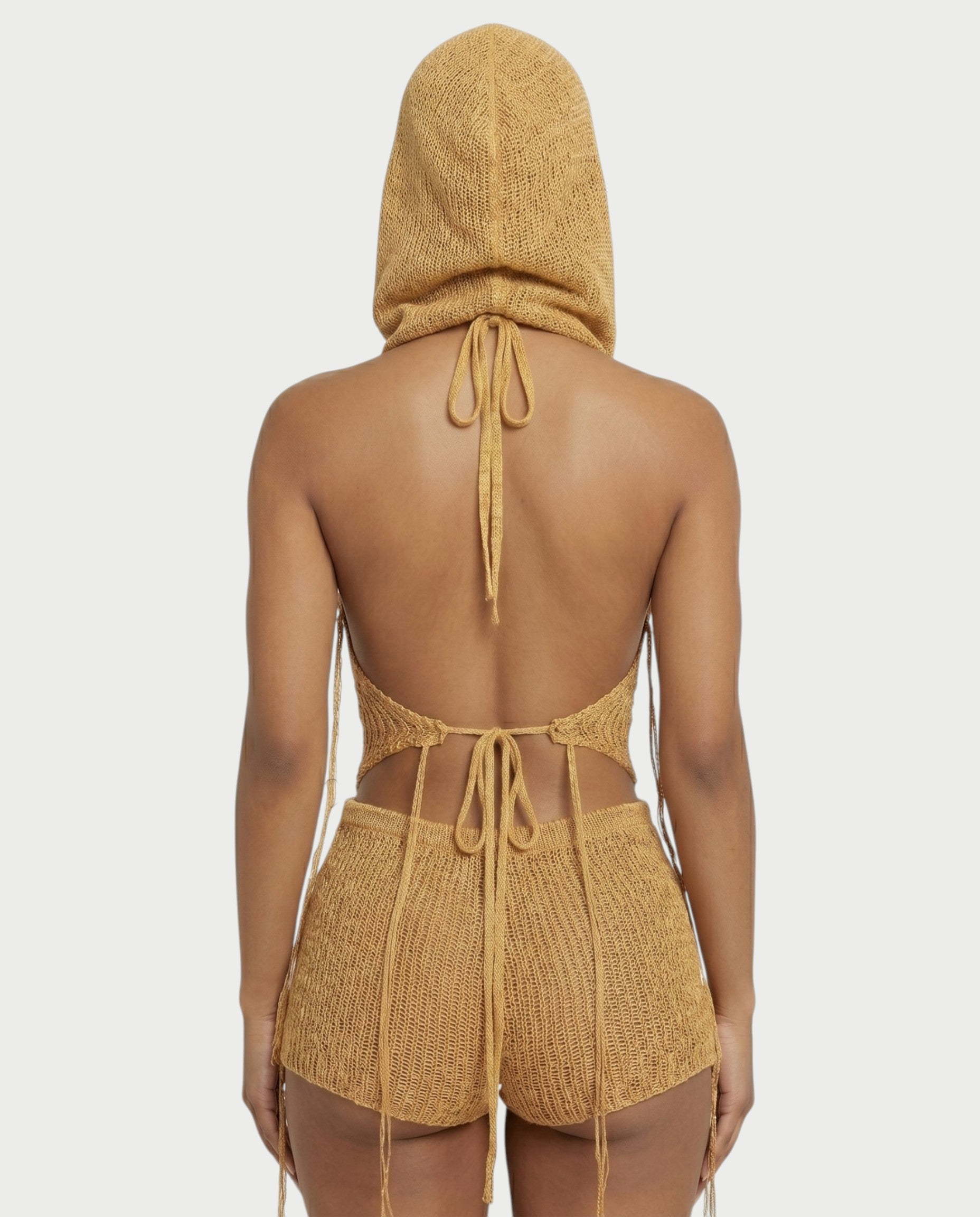 ZELISSE 3-Piece Halter Top, Shorts & Hooded Scarf Set