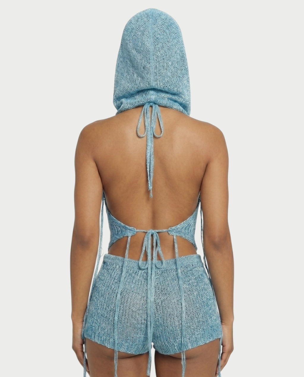 ZELISSE 3-Piece Halter Top, Shorts & Hooded Scarf Set