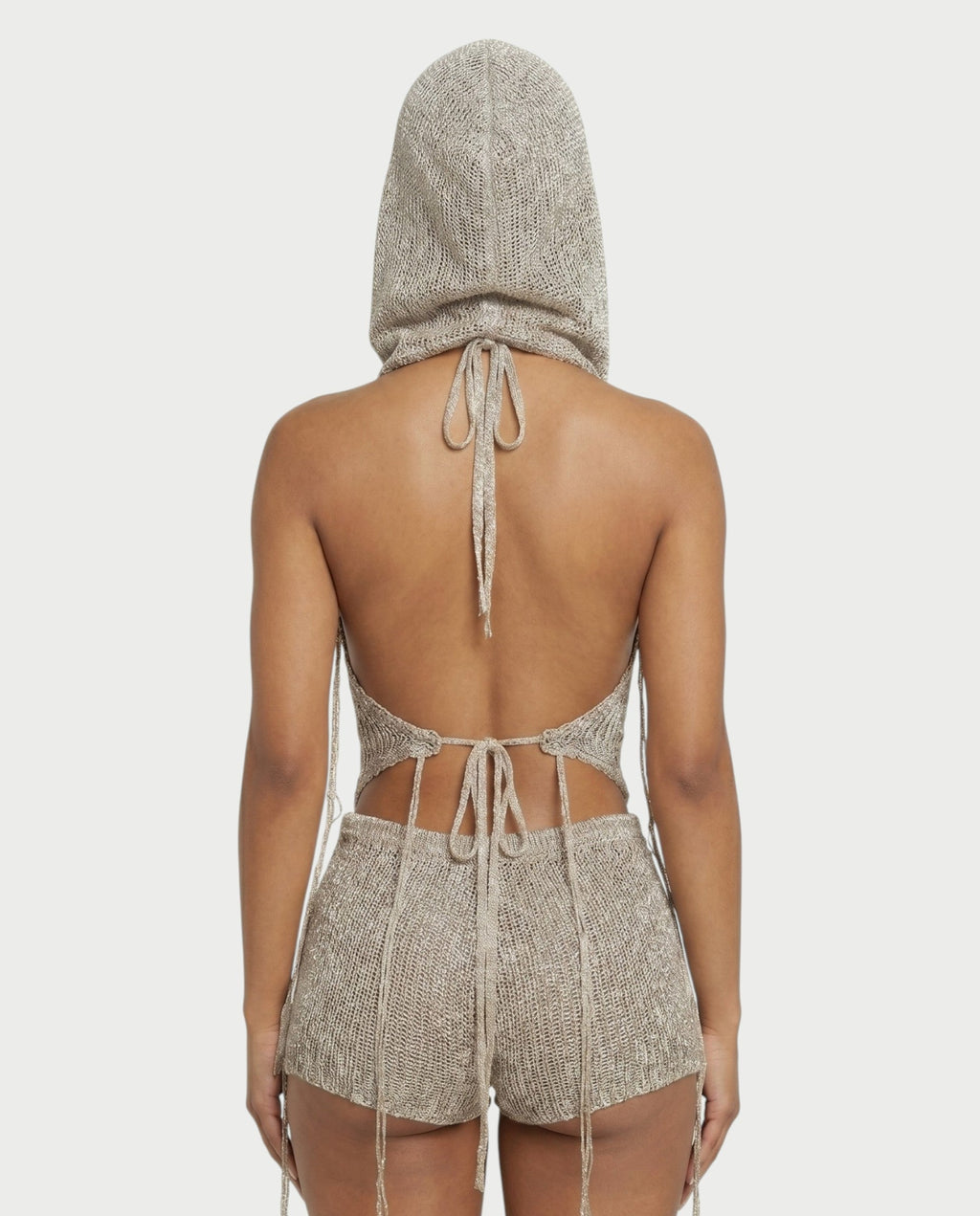 ZELISSE 3-Piece Halter Top, Shorts & Hooded Scarf Set