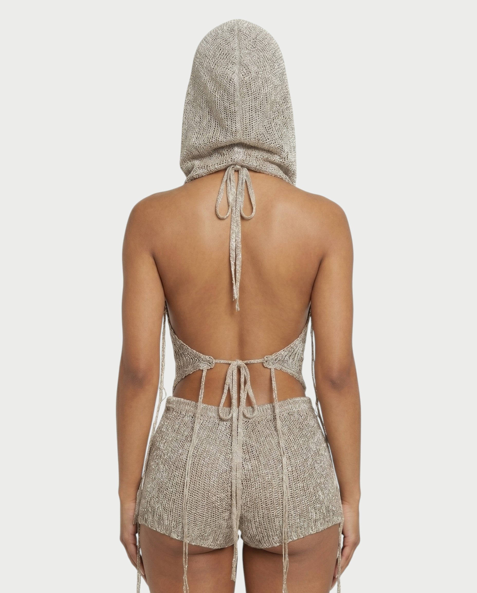 ZELISSE 3-Piece Halter Top, Shorts & Hooded Scarf Set