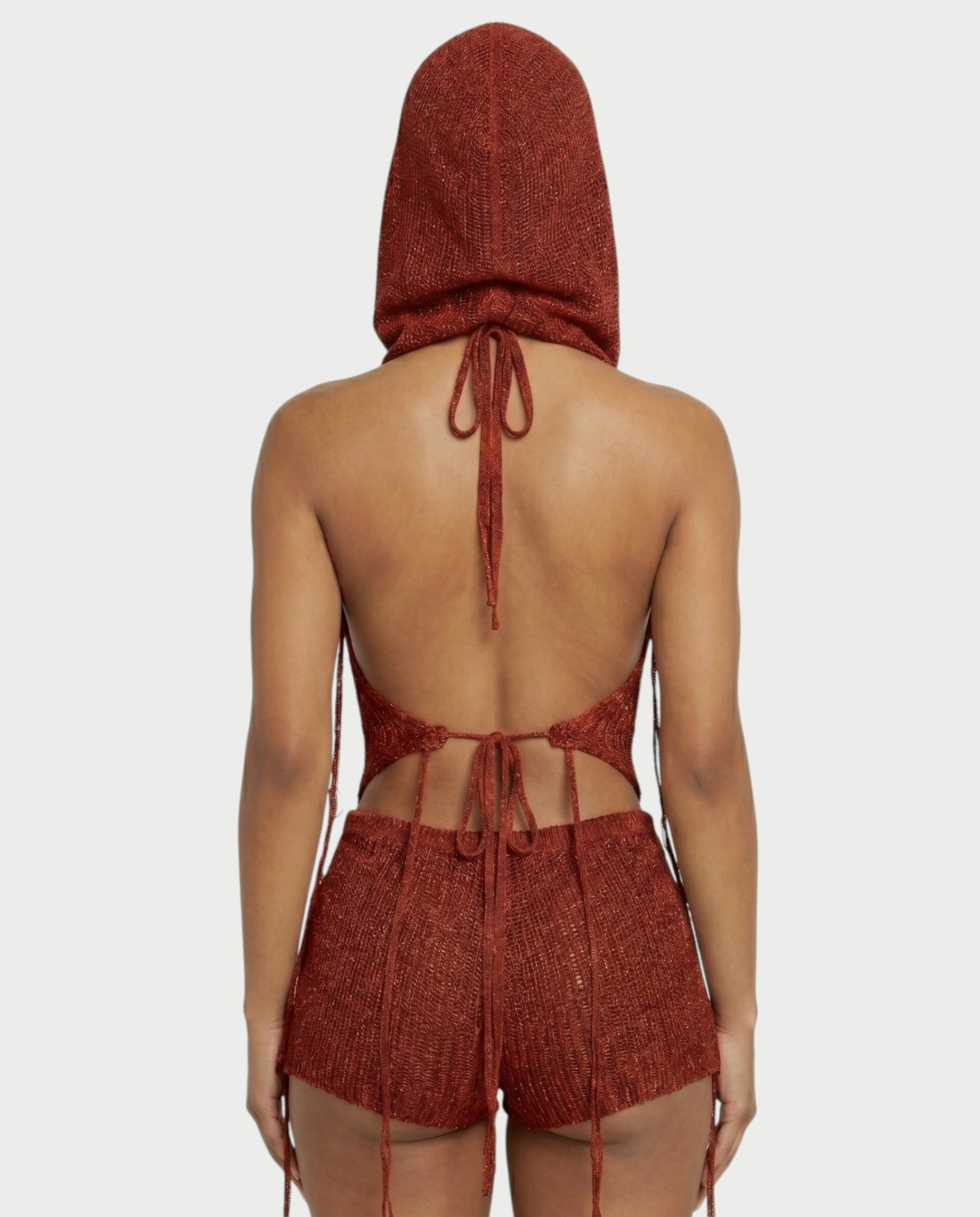 ZELISSE 3-Piece Halter Top, Shorts & Hooded Scarf Set