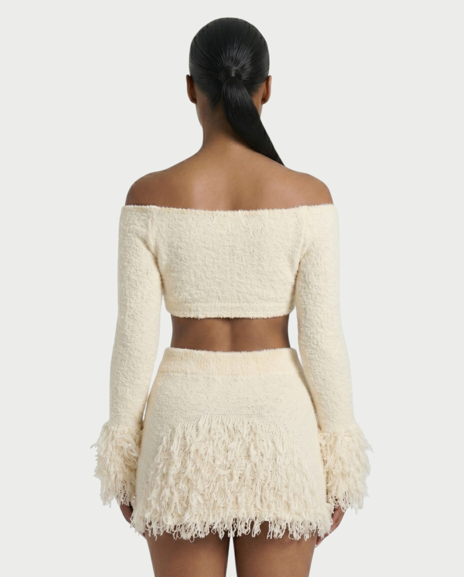 CAELINA Knit Crop Top & Fringe Mini Skirt Set