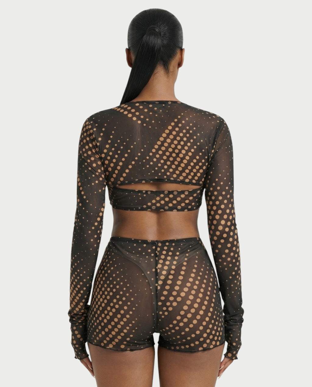 ELOWYN Sheer Dot 3-Piece Bolero, Bandeau Top & Shorts Set