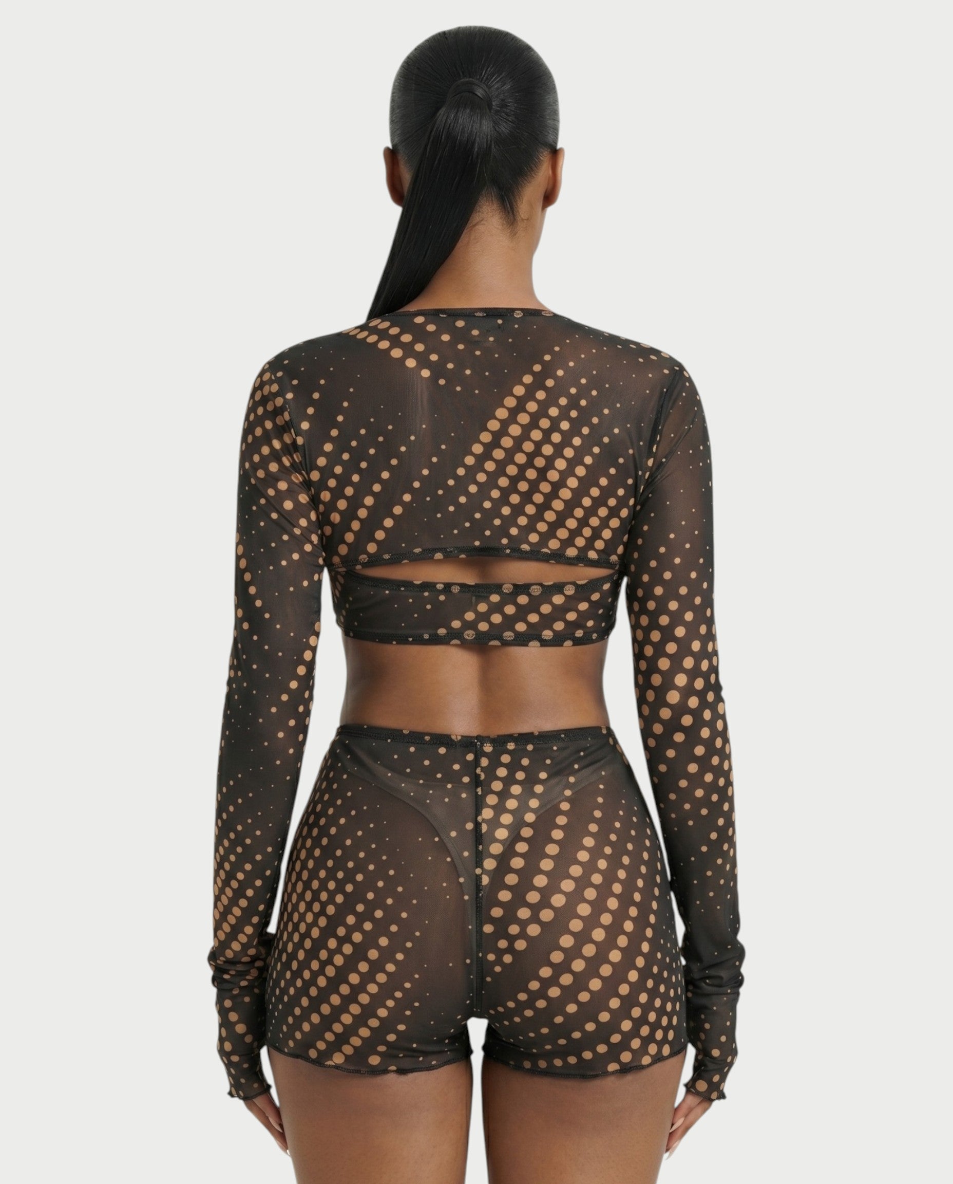 ELOWYN Sheer Dot 3-Piece Bolero, Bandeau Top & Shorts Set