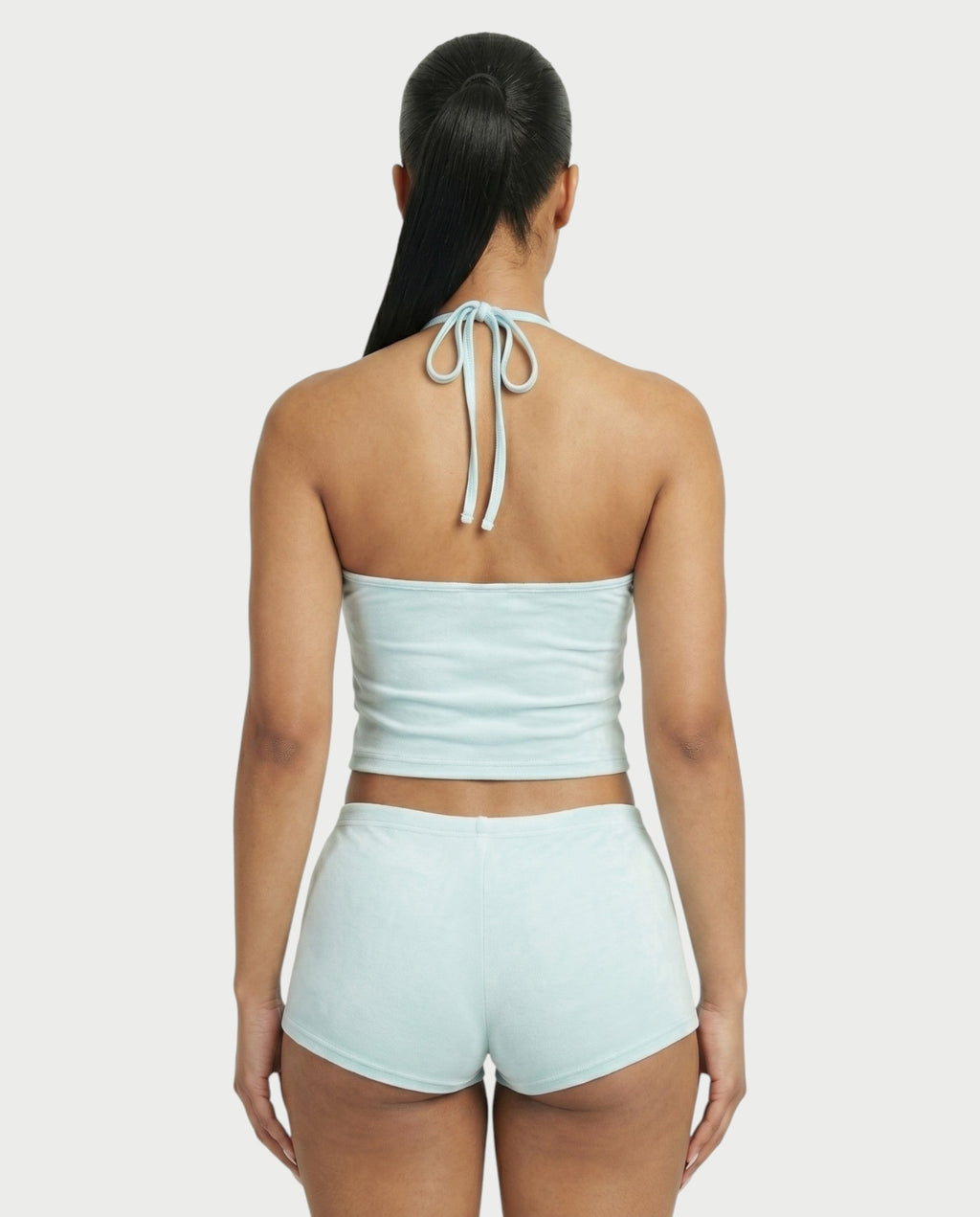 Sazha Cherry Halter Crop Top & Low-Rise Shorts Set