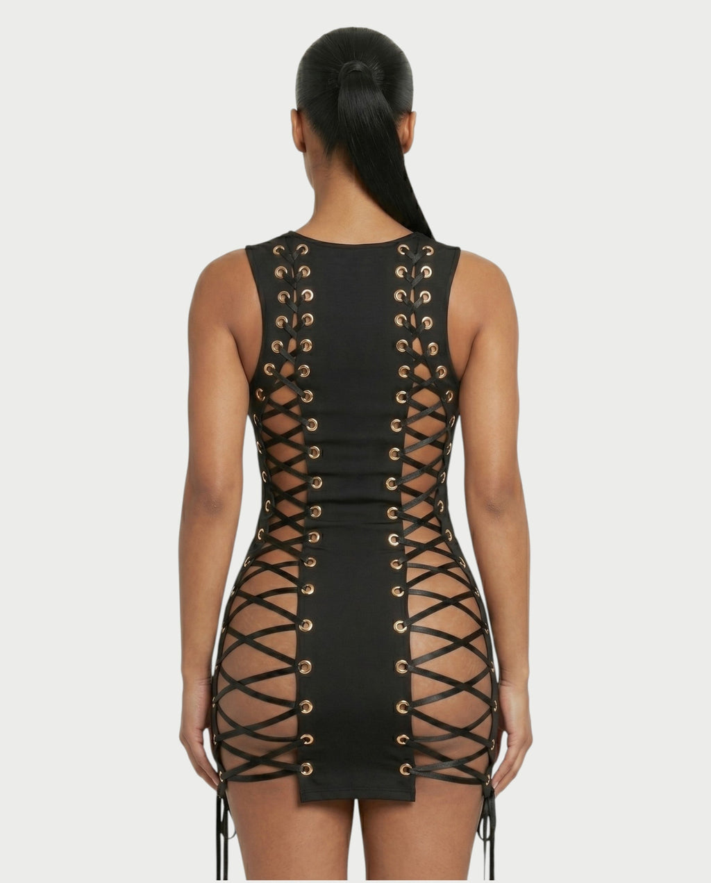 CYRENE Lace-Up Back Bodycon Mini Dress